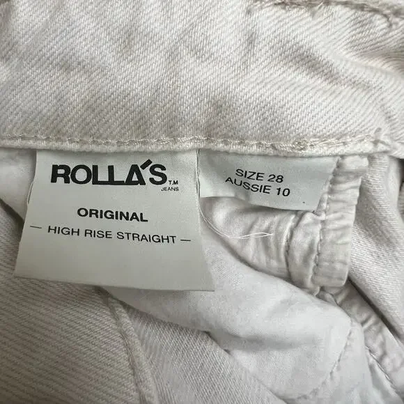 ROLLAS Original High Rise Straight Jeans Salt Color Cream Sz 28 Retro Pockets - Picture 8 of 10